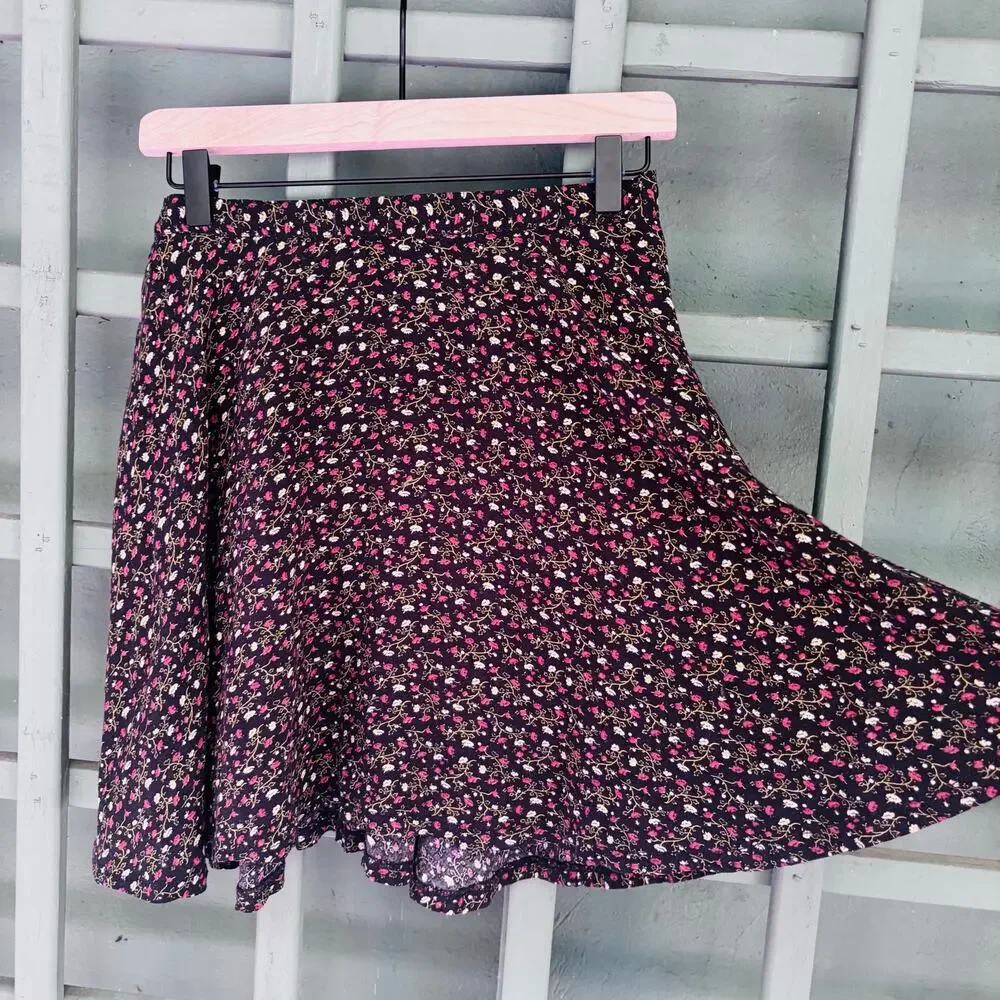 Denim & Supply Ralph Lauren Black Ditsy Floral Print Cottagecore Mini Skirt Sz M - Picture 2 of 7